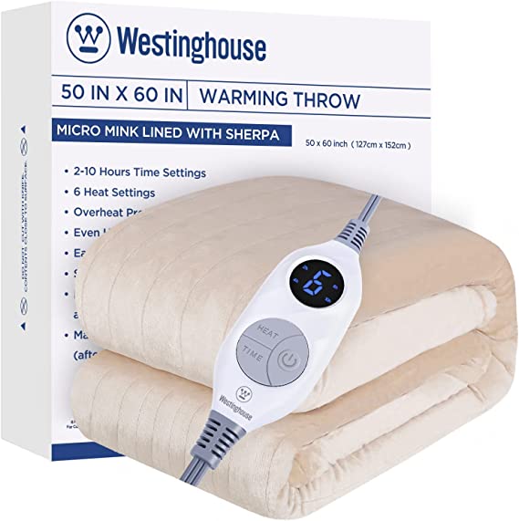 Westhinghouse Heating Blanket Electric Throw Blanket Flannel Heated Throw Blanket Beige,50 * 60 Inch