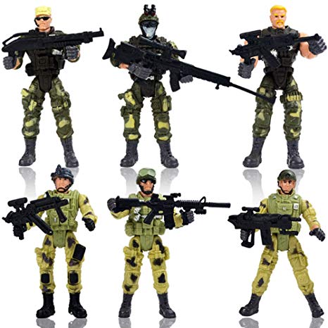 HAPTIME 6 Pcs Action Figure Army Soldiers Toy with Weapon/Military Figures Playsets