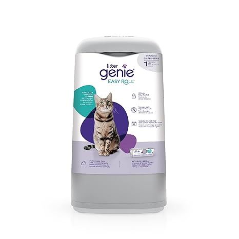 Litter Genie Easy Roll Pail, Cat Litter Disposal System, Ultimate Odor Control, Effortless Clean-up, Includes 1 Refill with 24 Bags