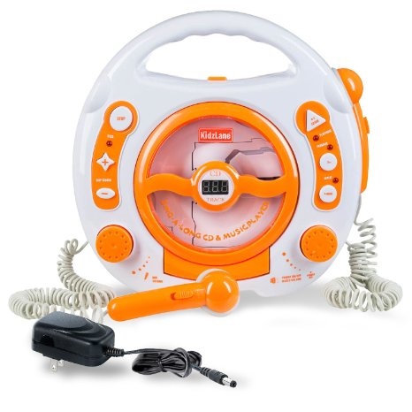 Kids Portable Sing Along CD MP3 and USB Player with 2 Microphones Anti-skip Protection - Orange