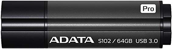 ADATA S102 Pro 64GB USB 3.0 Ultra Fast Read Speed up to 100 MB/s Flash Drive, Grey (AS102P-64G-RGY)