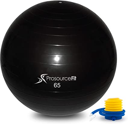 ProSource Stability Exercise Ball with Foot Pump, Black 55, 65 cm or 75 cm, Anti-Burst up to 907 kg. for Fitness, Pilates, Balance, and Yoga