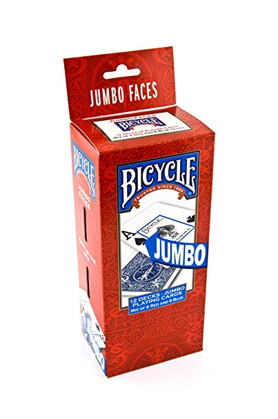 Bicycle Poker Size Jumbo Index Playing Cards (Pack of 12), Red/Blue