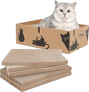 ComSaf Cat Scratching Board, 5 Layers Design Cat Scratching Pad, Corrugated Cardboard Cat Scratcher, Reversible Cat Scratching Box for Cats, Cardboard Cat Bed, Playing, Sleeping