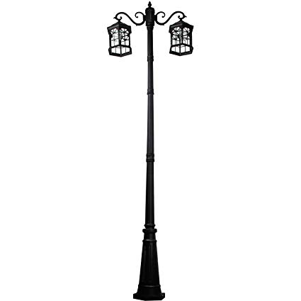 Kendal 8 Feet High Outdoor Solar Lamp Post Light with Two Heads and LED Lights SL-3801black2.45M