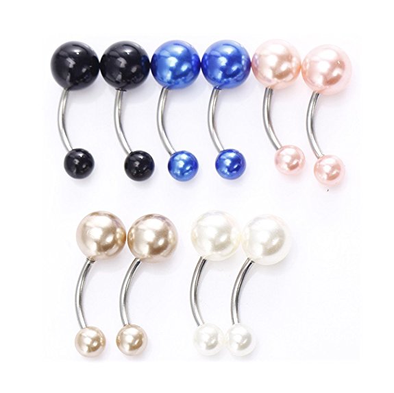 BODYA Lot of 10pc 14G Double Lustrous faux multi Pearl Ball belly Button Ring Body Piercing Jewelry