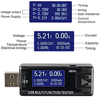 HonsCreat USB Digital Power Meter Tester Multimeter Current and Voltage Monitor, DC 5.0A 30V Amp Voltage Power Meter, Test Speed of Chargers, Cables, Capacity of Power Banks