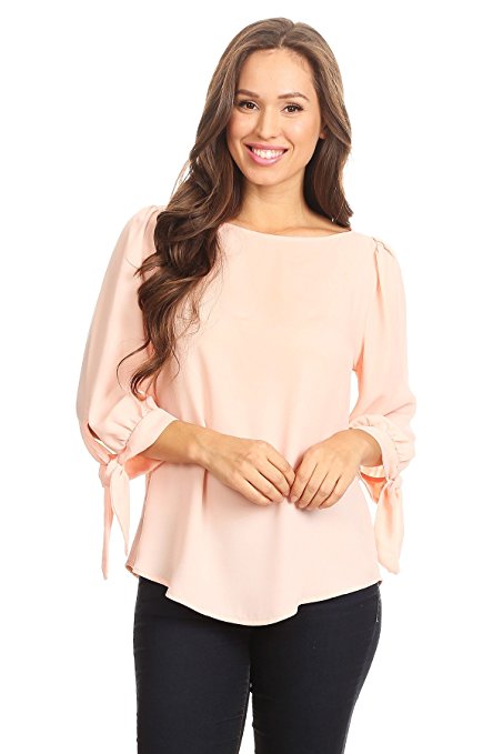 Via Jay Basic Casual Relaxed Loose 3/4 Sleeve Blouse Top