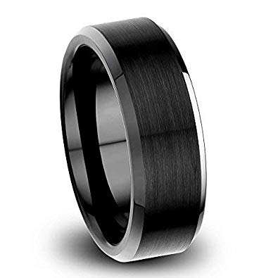 VXGold 8mm Tungsten Ring Beveled for Mens Wedding Band Black Matte Surface Perfect Quality