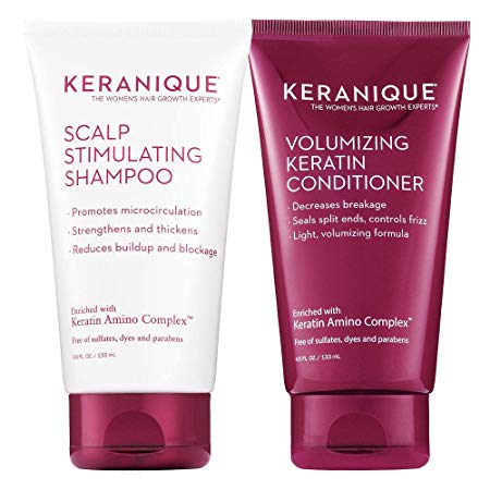 Keranique Keratin Shampoo and Conditioner Set for Fine Thinning Hair, Sulfates/Parabens Free, stimulates scalp to nourish/rejuvenate hair follicles for healthy Thicker Fuller Hair 4.5 OZ each
