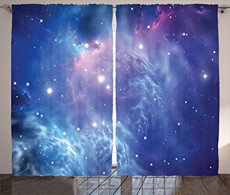 Space Decor Curtains by Ambesonne, Outer Space Nebula in the Galaxy with Star Clusters Mysterious Astronomy Art Print, Window Drapes 2 Panel Set for Living Room Bedroom, 108 W X 84 L Purple Navy