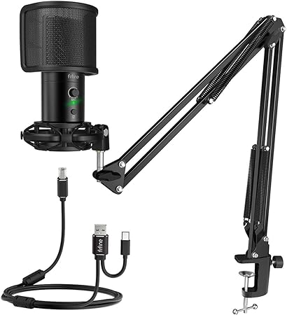 FIFINE USB Gaming Streaming Microphone Kit for PC Computer, Condenser Mic Set with Arm Stand Mute Button & Gain, Mic Studio Bundle for Podcast Recording Twitch Discord YouTube Zoom, USB C & A -T683