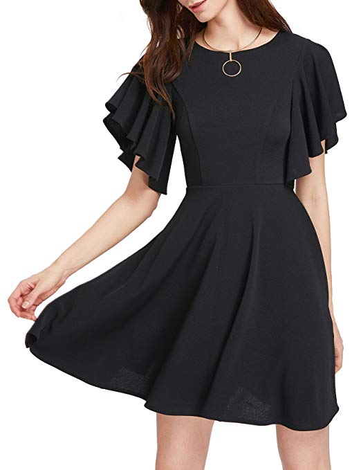 ROMWE Women's Stretchy A Line Swing Flared Skater Cocktail Party Dress