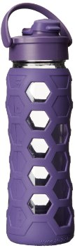 Lifefactory 22-Ounce BPA-Free Glass Water Bottle with Flip Cap & Silicone Sleeve, Royal Purple