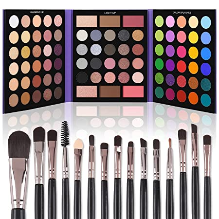 UCANBE Eyeshadow Palette with 15Pcs Brushes Makeup Set, Pigmented 86 Colors Make Up Palettes Sets, Matte Shimmer Glitter Eye Shadow Pallet Highlighters Contour Blush Powder Brush Beauty Kit