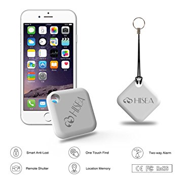 Hisea Key Finder, Phone Finder, Mini Bluetooth 4.0 GPS Tracker, Smart Anti-lost Tag Two-way Alarm with Remote Shutter Function for IOS and Android - White