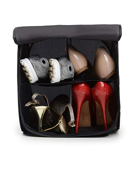 Hidden Assets Unique Pop-up 4 Cell Shoe Bin/Shoe Organizer - Perfect for Office, Locker, College Dorm Room, Travel Accessory, or Home (Black)