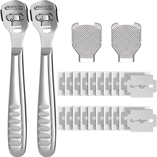 24 Pieces in Total, 2 Callus Shaver Sets Include 20 Replacement Slices 2 Callus Shavers and 2 Foot File Heads Foot Care Tools Steel Handle Shaver Hard Skin Remover for Hand Feet