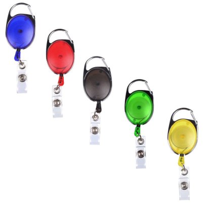 Yueton Pack of 5 Different Colors Translucent Retractable Carabiner Reels for ID Badge Holders Key Cards and ID Cardsassorted Colors