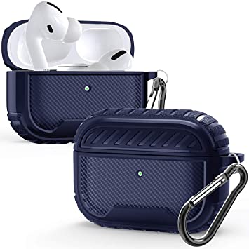 Hocase AirPods Pro Case, Rugged Shockproof TPU 2-Piece Cover Skin Protective Case with Keychain (Front LED Visible) for AirPods Pro 2019 (A2084, A2083) - Navy Blue