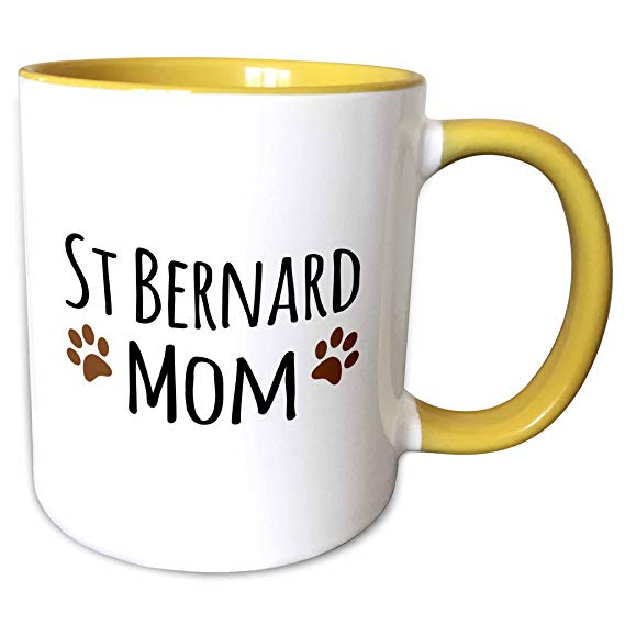 3dRose 154185_8 St Bernard Dog Mom-Saint Doggie by Breed-Brown Ceramic Mug, Yellow/White