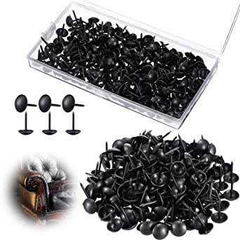 200 Pieces Matte Black Upholstery Nails 7/16 Inch, 11 x 17 mm Furniture Sofa Thumb Tacks Push Pin DIY Nail Assortment Kit in Storage Box for Upholstered Furniture Cork Board, DIY Project, Home Decor