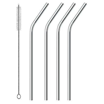 Stainless Steel Straws set of 4, Alotpower FDA-Approved Metal Straws18/8 Reusable Stainless Steel Drinking Straws for 20 oz Tumblers Rumblers Cold Beverage