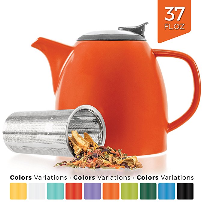 Tealyra - Drago Ceramic Teapot - 37oz (4-6 cups) - Large Stylish Teapot with Stainless Steel Lid Extra-Fine Infuser To Brew Loose Leaf Tea - BPA-Free - Orange