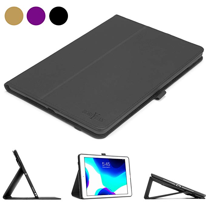 Boriyuan Leather Case for New iPad 10.2 7th Generation 2019/iPad Air 3rd Gen 10.5"/iPad Pro 10.5 inch - Leather Smart Cover Protective Folio Flip Stand with Pencil Holder and Auto Sleep/Wake (Black)