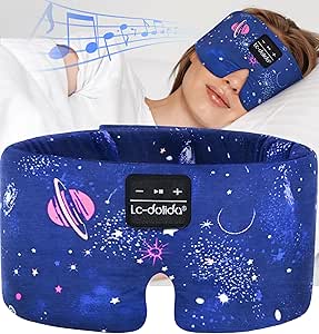 LC-dolida Sleep Mask with Bluetooth Headphones, Silk Eye Mask for Sleeping Side Sleepers, 5.4 Bluetooth Silk Sleep Mask Headphones with Thin Speaker, Blackout, Cooling, Comfort for Women Men