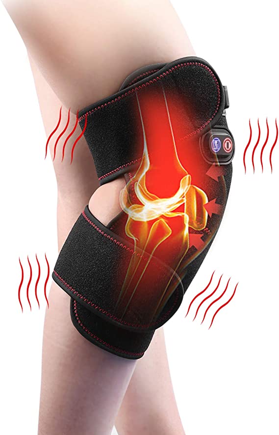 Heated Knee Massager Brace Wrap, Arealer Rechargeable Vibration Heating Pad for Knee Pain Arthritis Join Pain Relief Leg Massager, Single Pack