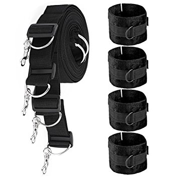 Beimly Unbder bed Bondage Restraints kits with Adjustable Soft Comfortable Cuffs for Legs, Ankles and Hands Almost Fits Any Size Mattress(Black)