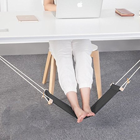 Foot hammock by Basic support - Black - Ergonomic adjustable feet rest for a comfortable utility foot stool under your office desk that you can fold-a-way