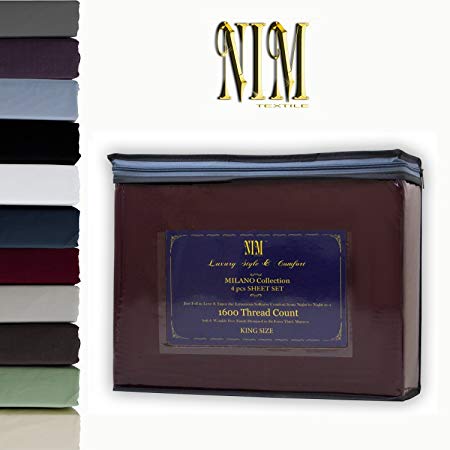 NIM Textile Luxury 1600 TC Softness Deep Pocket 4pc Bed Sheet Sets MILANO Collection - Burgundy, Full