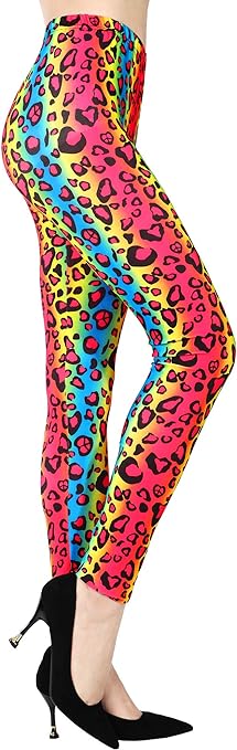 SATINIOR Soft Printed Leggings 80s Style Neon Leggings Pants with Assorted Designs for Women and Girls