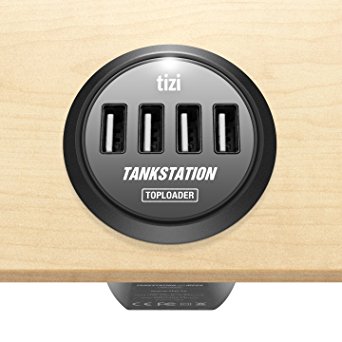 equinux tizi Tankstation 4x MEGA Toploader - Multiple USB charger for installation in desks, conference tables, and counter tops (incl. installation kit)