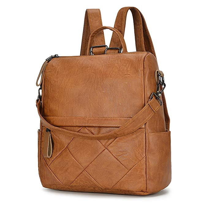 Girl Backpack Purse PU Leather Fashion Travel Zipper Crossbody Women Shoulder Bag (Brown)