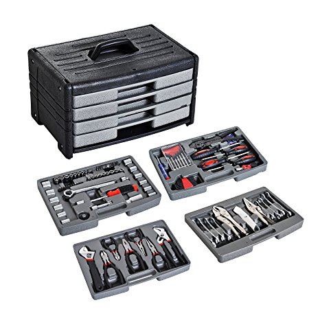 HomCom 99 Piece Homeowner/DIY Home Repair Hand Tool Chest Set with Travel Case