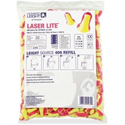 Howard Leight Laser Lite Soft Foam Earplugs SNR35dB - 200 Pair Refil Pack SNR