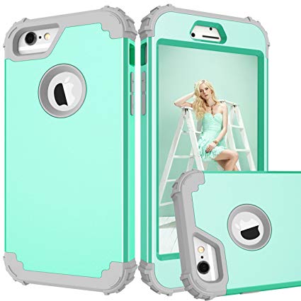 iPhone 6 Case, iPhone 6s Case, Hocase Shockproof Protection Heavy Duty Hard Plastic Silicone Rubber Dual Layer Protective Phone Case for iPhone 6/6s - Teal/Grey