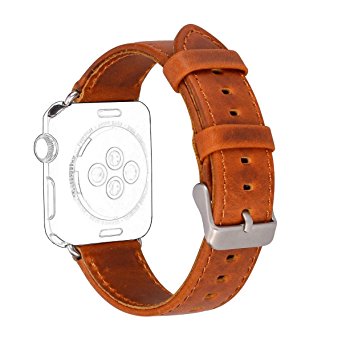 Fantete Apple Watch Band, 38mm iWatch Band Strap Premium Vintage Genuine Leather Replacement Wristband with Metal Clasp and Adapters,Brown
