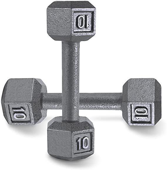 CAP Barbell Cast Iron Solid Hexagon Gray Dumbbells, Strength Training Free Weights Set of 2 for Women and Men, Hand Weights Sold by Pairs, from 1 to 120 LBS, Multi-Select Weight Size Options Available