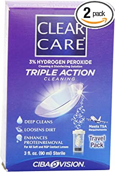 Clear Care Contact Lens Cleaning Disinfecting Solution Travel Pack - 3oz, Pack of 2