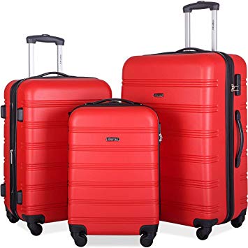 Merax Mellowdy 3 Piece Set Spinner Luggage Expandable Travel Suitcase 20 24 28 inch (Red)