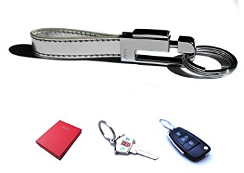 Mehr Elegant Leather Valet Key Chain | Detachable Keychain | Smart Gift Idea (Metallic Silver)