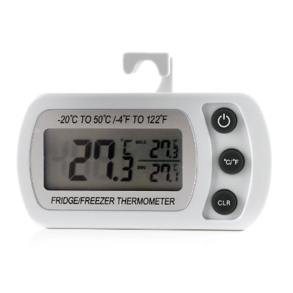 Digital Refrigerator Freezer Room Thermometer, Large LCD Easy to Read Display (White)