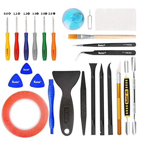 Kaisi 30 in 1 Professional Electronics Screen Opening Pry Tool Repair Kit with Steel and Carbon Fiber Nylon Spudgers, Double Side Adhesive Tape and 6 Screwdrivers for Open Cellphone, Laptops, Tablets