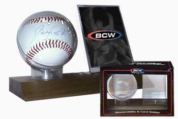 BCW Supplies Woodbase Baseball and Card Holder (Real Walnut)