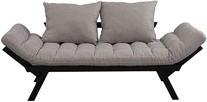 HOMCOM Click Clack Couch, Convertible Futon Sleeper Sofa Bed, Modern, Linen Fabric, 61" L Light Grey