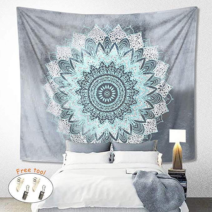 NKTECH Tapestry Wall Hanging, Trippy Mandala Wall Tapestry Hippie Bohemian Floral Tapestries Wall Art Aesthetic Home Decorations for Living Room Bedroom Dorm Decor Grey
